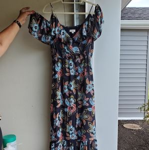 Navy blue off shoulder floral dress